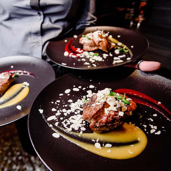 Three grilled filet mignon steak entrees at Blackstone Grille restaurant tavern and bar in Chattanooga, Tennessee