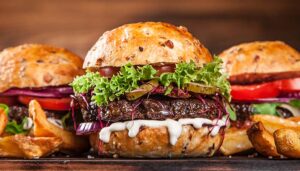 Gourmet burgers served at Blackstone Grille restaurant tavern and bar in Chattanooga, Tennessee