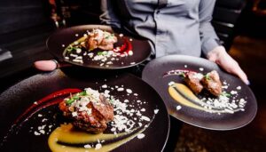 Three grilled filet mignon steak entrees at Blackstone Grille restaurant tavern and bar in Chattanooga, Tennessee