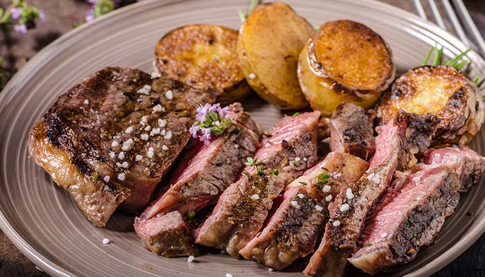 Steak and potatoes served at Blackstone Grille restaurant tavern and bar in Chattanooga, Tennessee